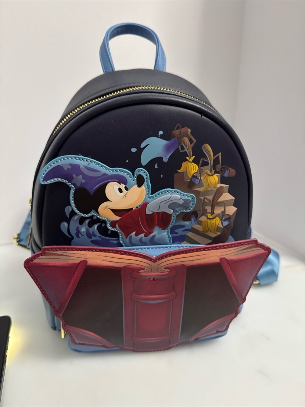 Loungefly Black/Blue/Red Mickey Sorcerer Spellbook Mini Backpack